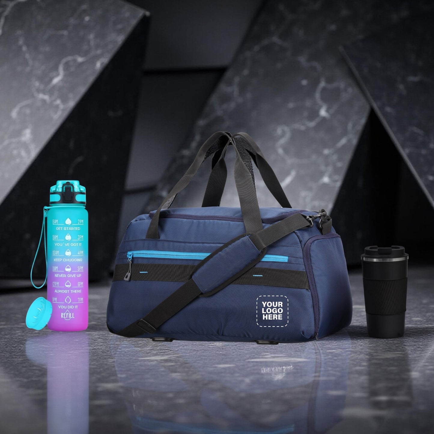 Active Travel Gift Set – Custom Logo Duffle Bag, Bottle & Tumbler