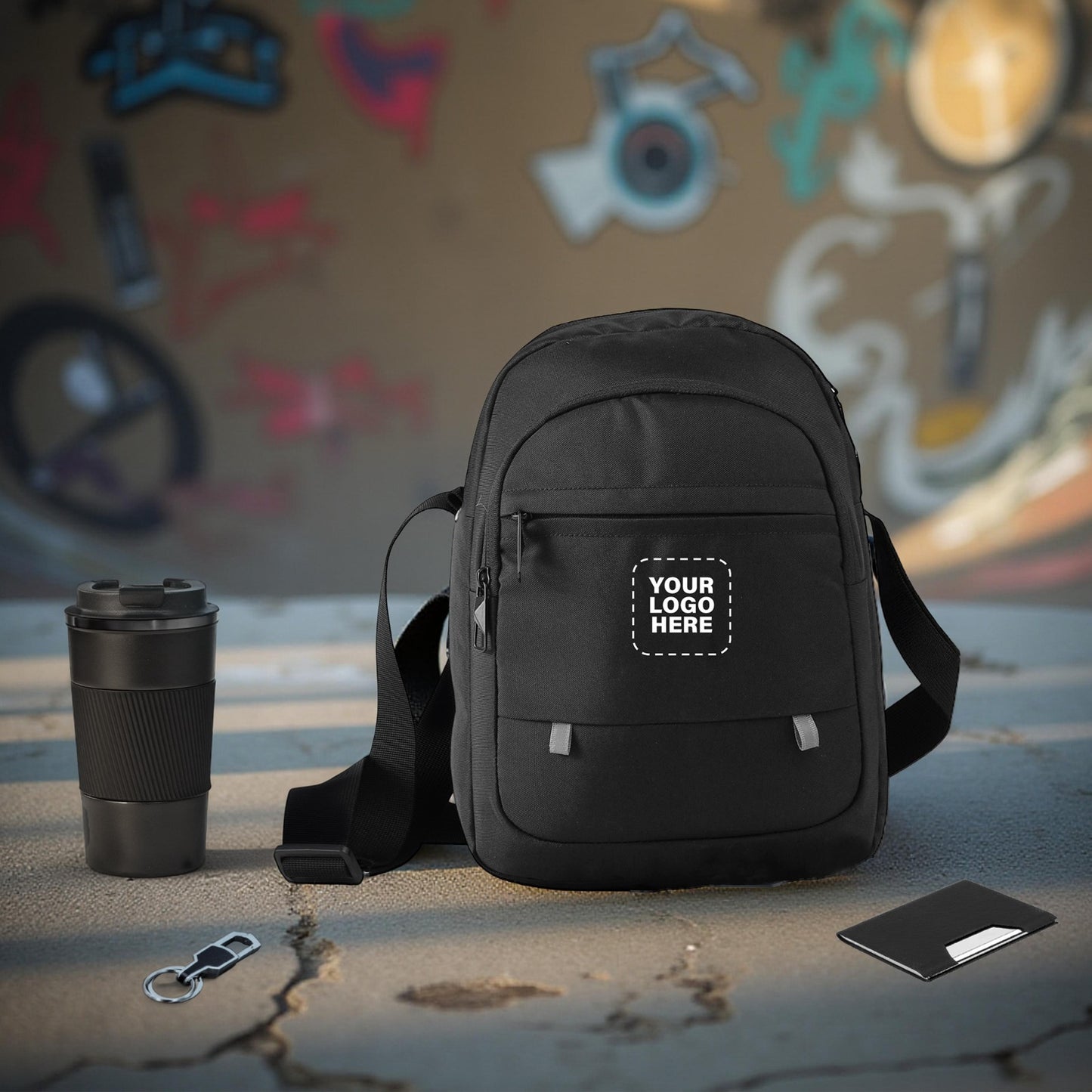 Urban Essentials Corporate Gift Set – Crossbody Bag, Travel Tumbler, Keychain & Card Holder (Custom Logo)