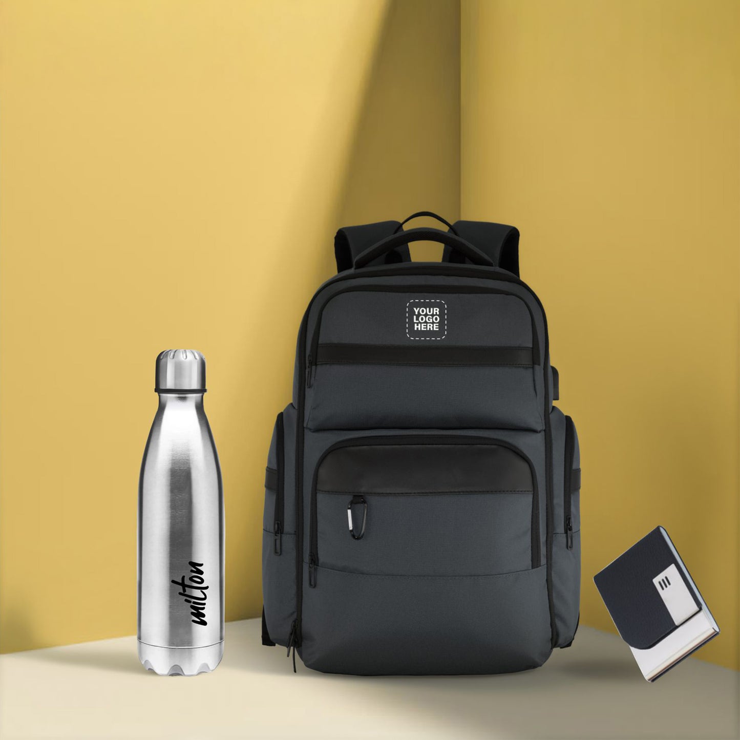 Corporate Gifting Combo – Logo-Branded Backpack, Milton Bottle & Card Holder