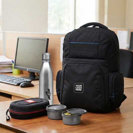 Corporate Daily Essentials Combo – Logo-Branded Backpack with Milton Bottle & Lunch Box Set
