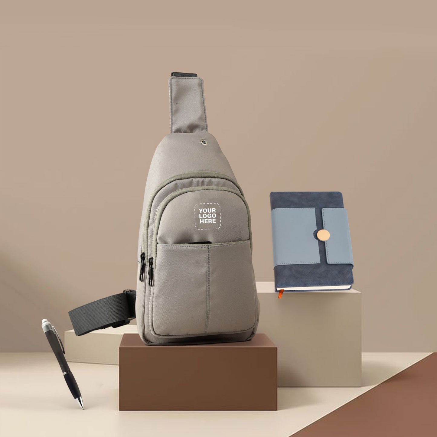 Corporate Essentials Gift Set – Custom Logo Sling Bag, Notebook & Metal Pen
