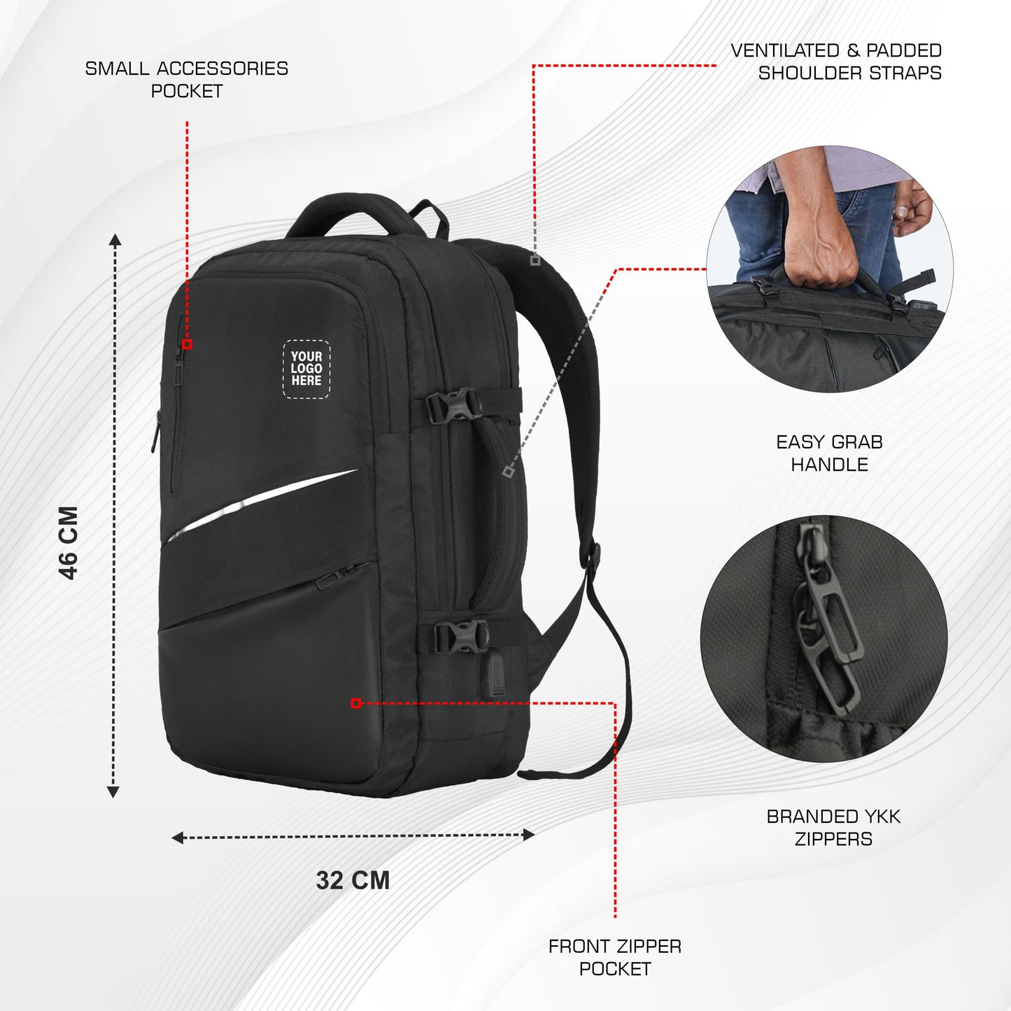 TPB02 - 25L Laptop Backpack with USB Charging Port for Men & Women
