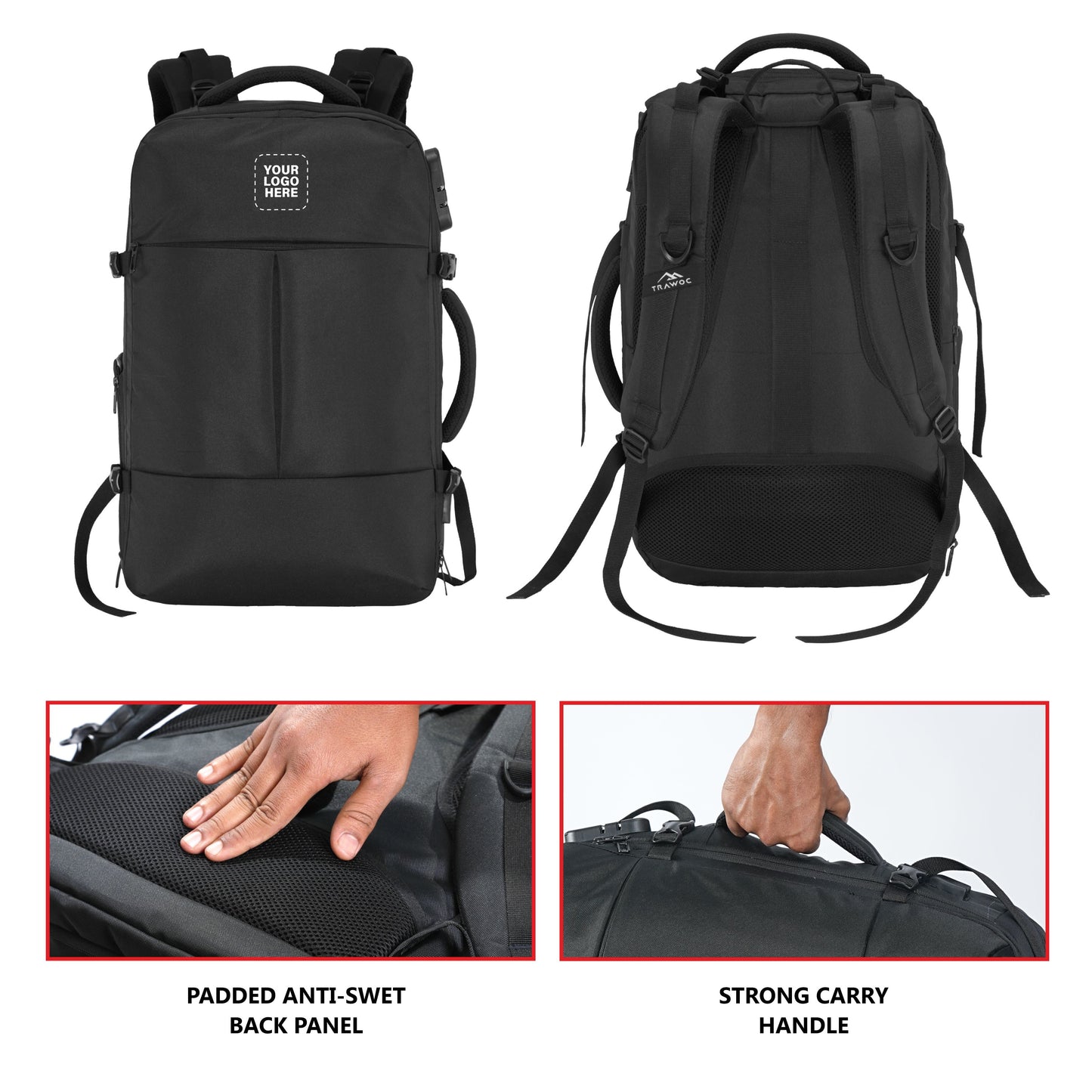 TPB01- 45L Laptop Bag  with Anti-Theft Lock, Expandable Storage, USB Charging, Suitcase-Style Opening