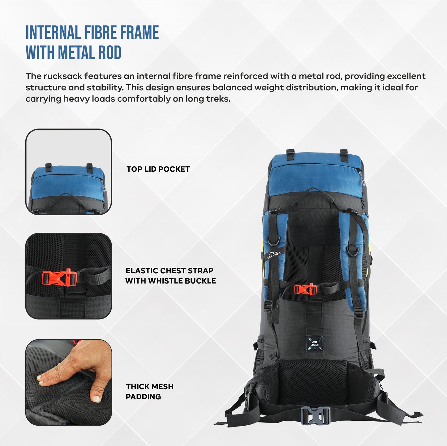 Skyranger 70 L Rucksack for Hiking & Travel with Ergonomic Shoulder Straps & Internal metal frame