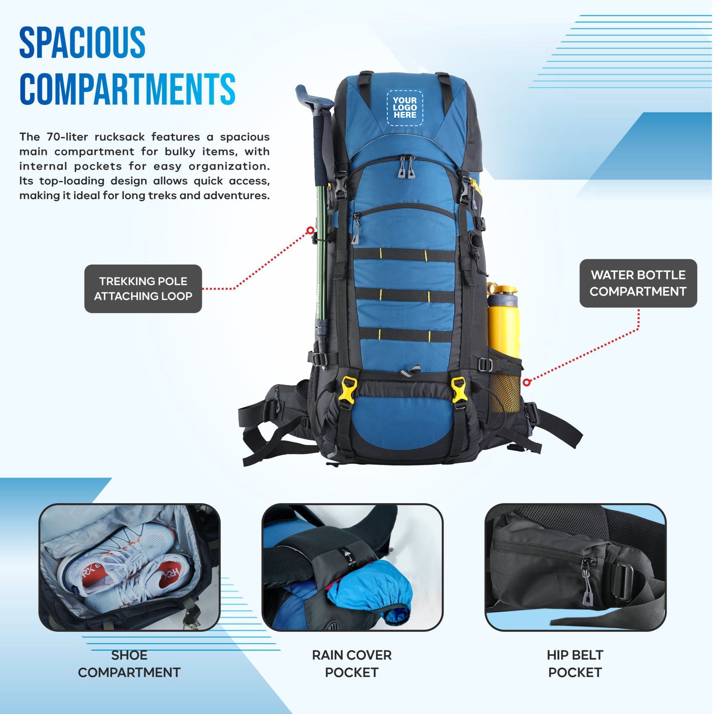 Skyranger 70 L Rucksack for Hiking & Travel with Ergonomic Shoulder Straps & Internal metal frame