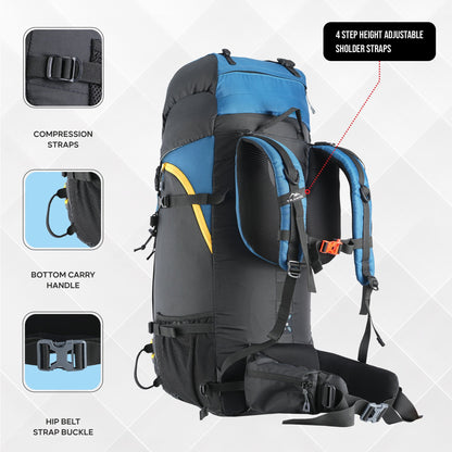 Skyranger 70 L Rucksack for Hiking & Travel with Ergonomic Shoulder Straps & Internal metal frame