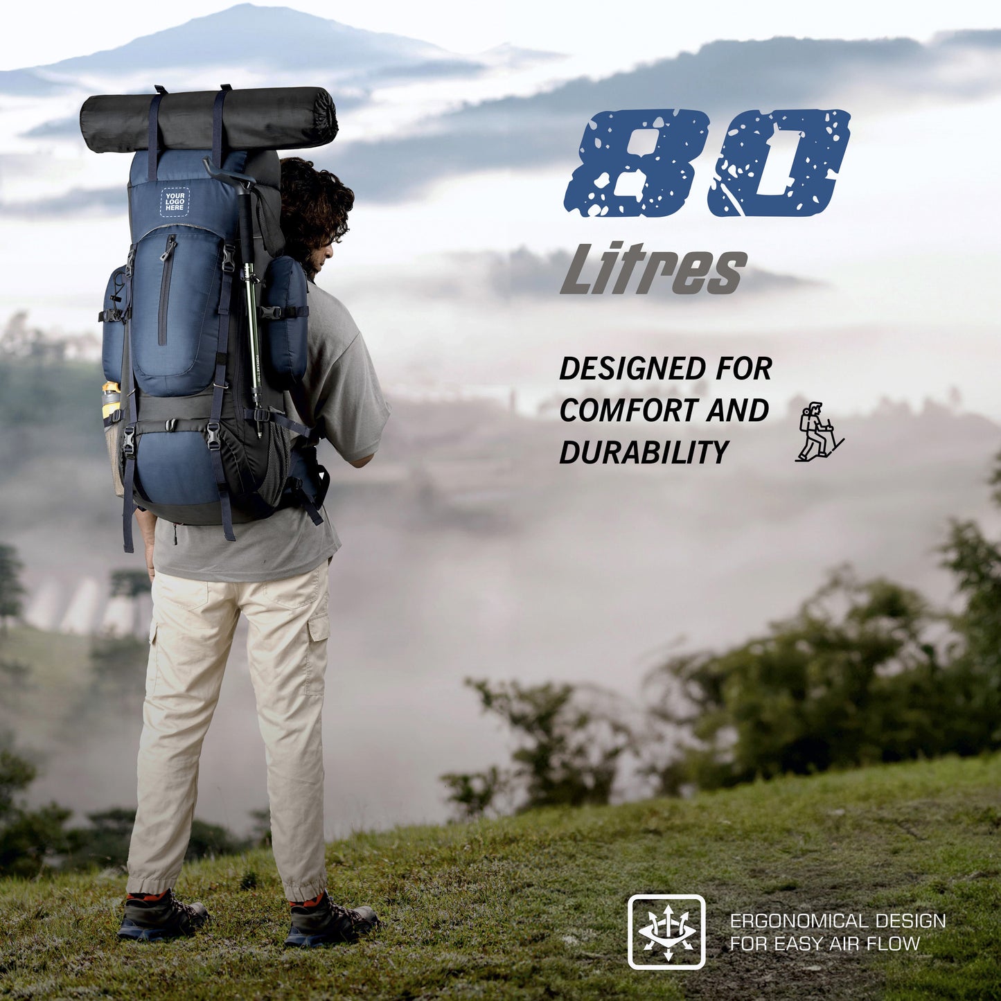 EXPEDITION 80L Rucksack with shoe compartment &  Rain Cover