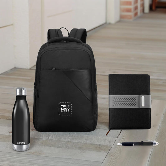 Corporate Gifting Combo – Logo-Branded Laptop Backpack, Milton Bottle, Diary & Pen