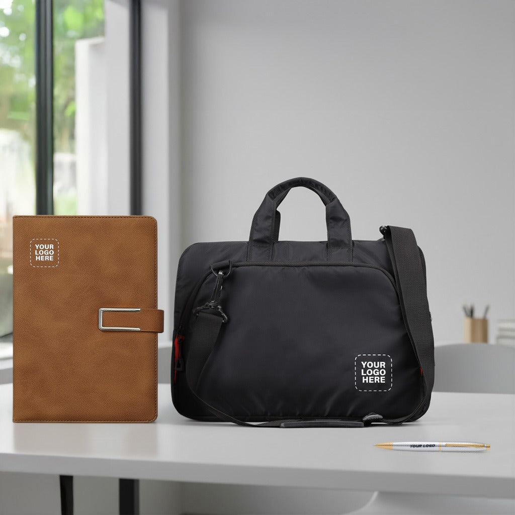 Executive Office Gift Set – Custom Logo Premium Portfolio, Laptop Bag & Pen