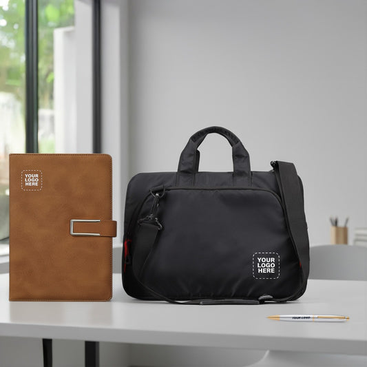 Executive Office Gift Set – Custom Logo Premium Portfolio, Laptop Bag & Pen