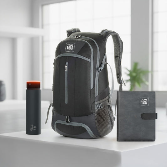 Pro Active Corporate Gift Set – Custom Logo Travel Backpack, Premium Notebook & Insulated Smart Bottle