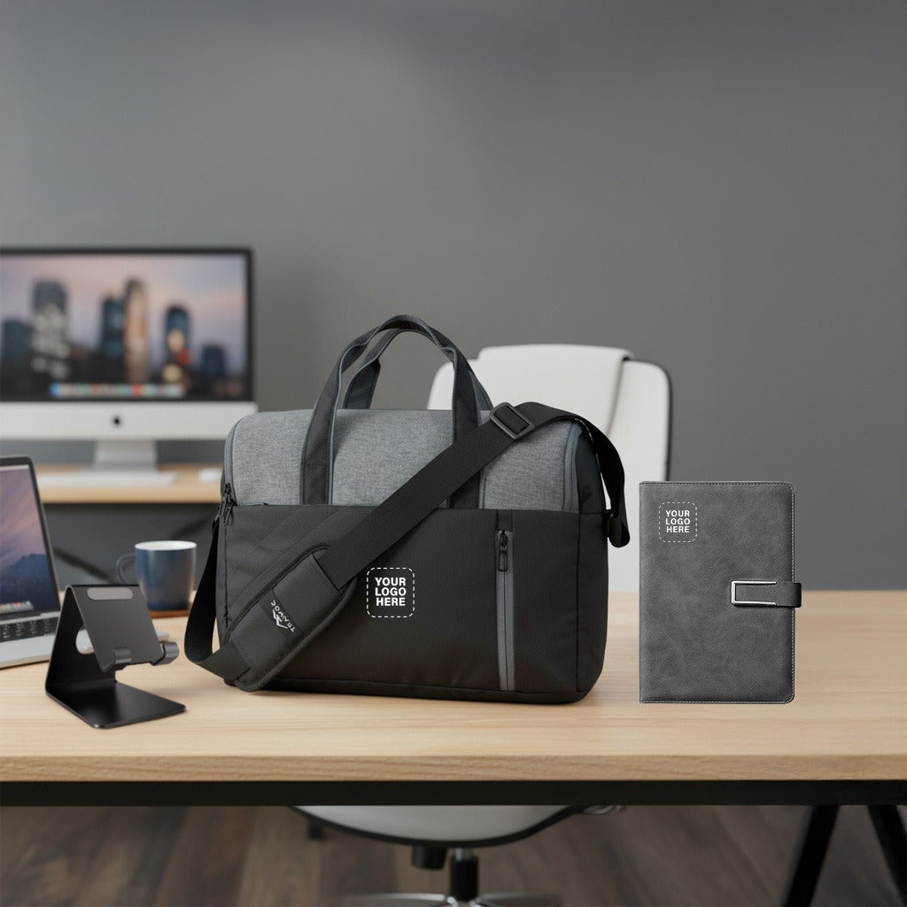 Professional Workday Gift Combo – Laptop Handbag, Executive Notebook & Mobile Stand