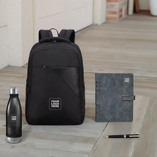 Elite Corporate Gift Set – Custom Logo Laptop Backpack, Premium Notebook & Metal Bottle (with Pen Option)