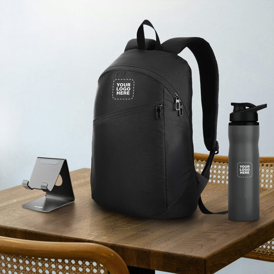 Classic Essentials Corporate Gift Set – Custom Logo Backpack, Vacuum Bottle & Mobile Stand