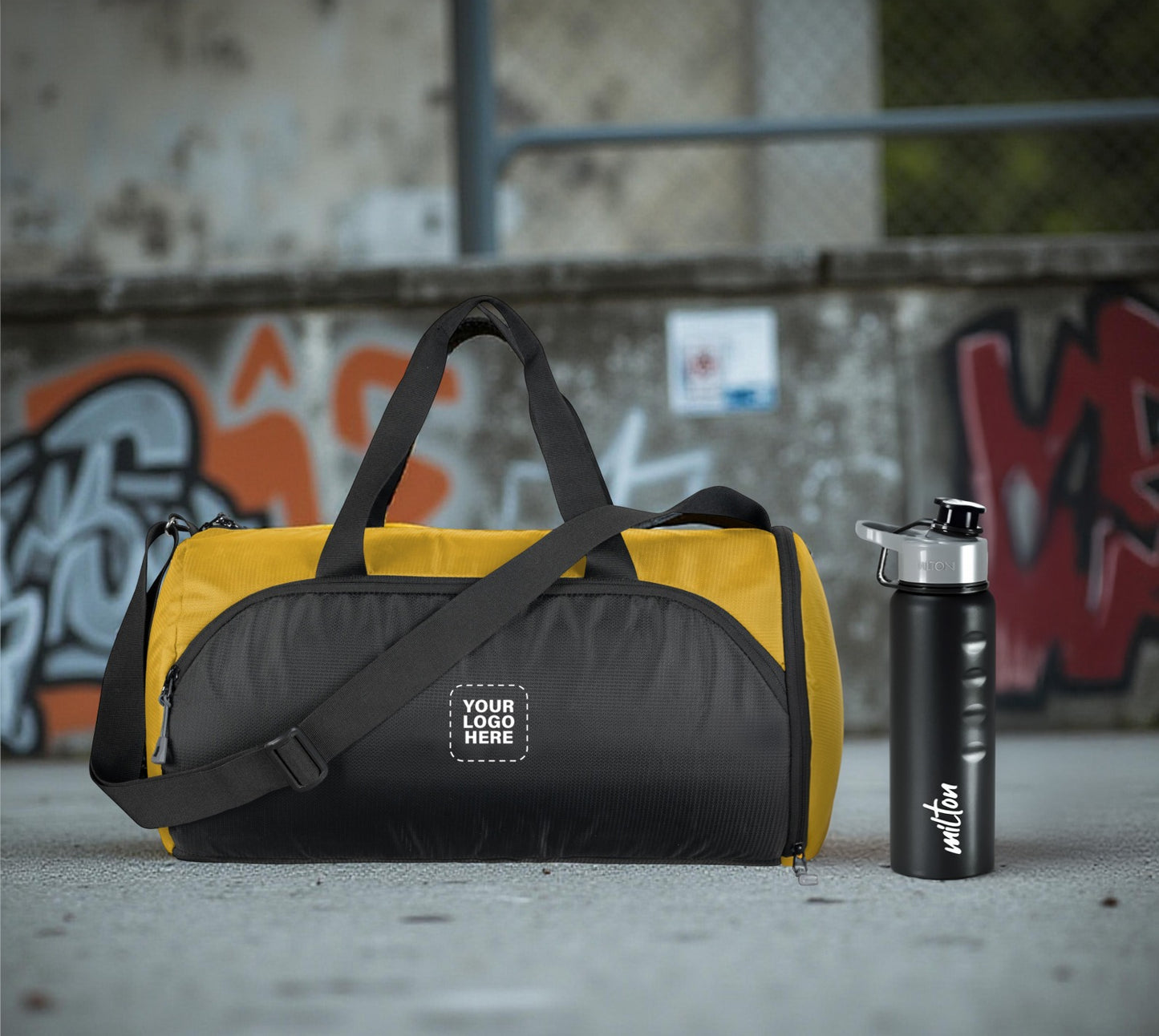 Active Lifestyle Gift Combo – Logo-Branded Gym Bag with Milton Water Bottle