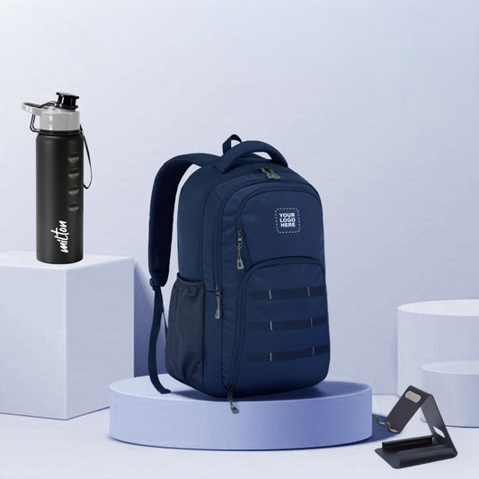 Corporate Welcome Kit – Logo-Branded Blue Backpack, Milton Bottle, Notebook & Pen
