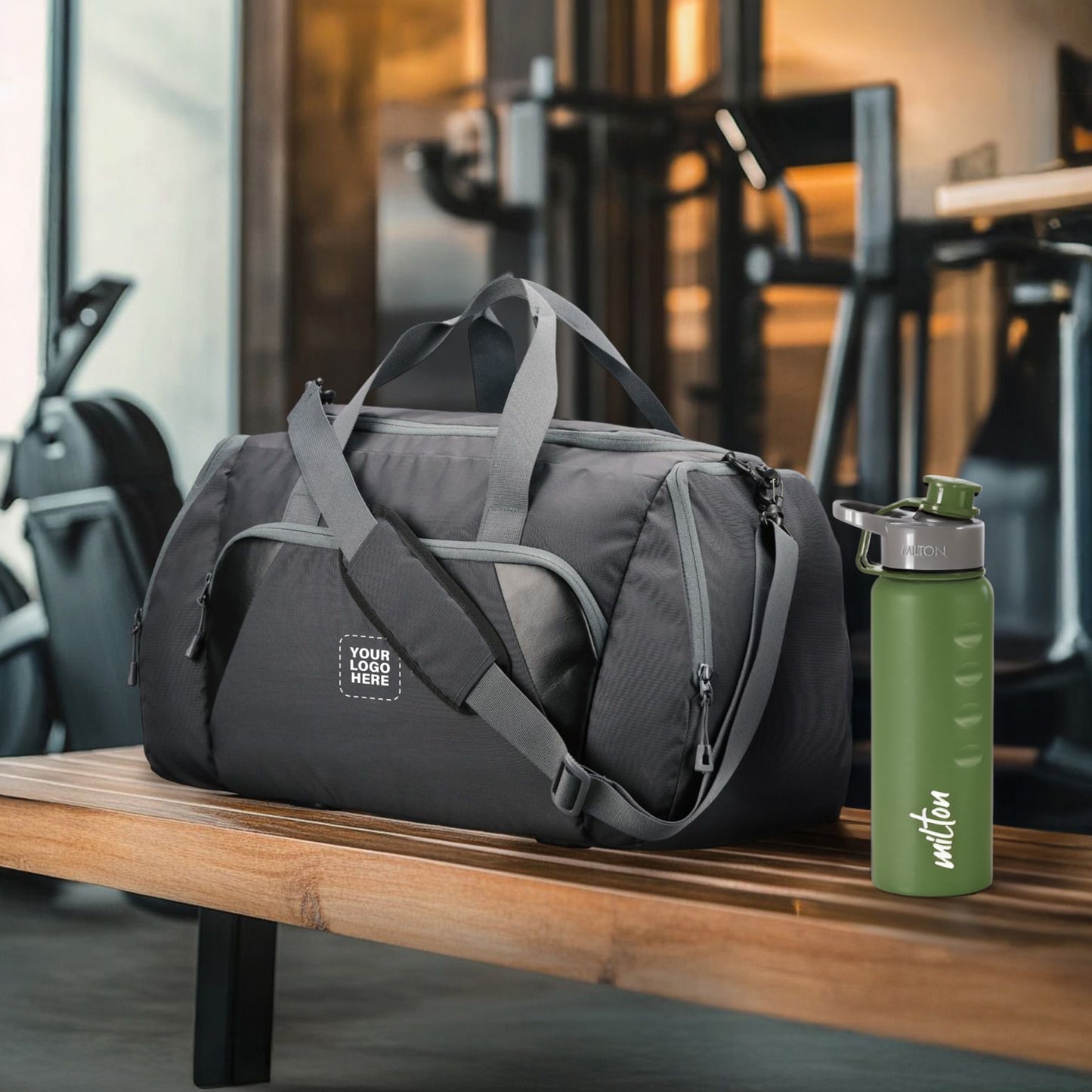 Wellness Utility Gift Combo – Logo-Branded Duffle Bag with Milton Water Bottle