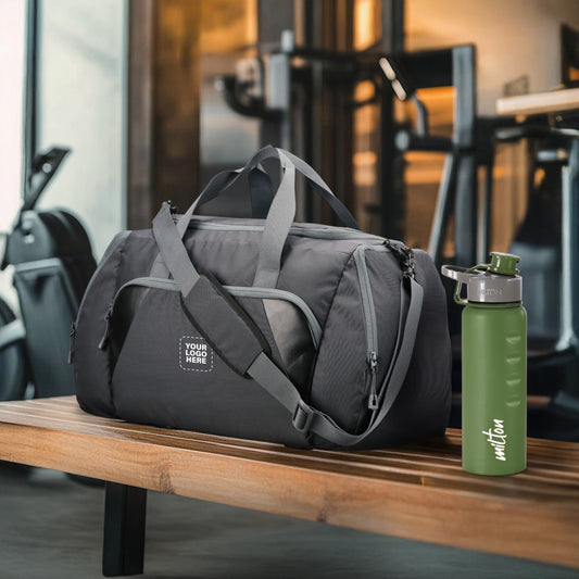Wellness Utility Gift Combo – Logo-Branded Duffle Bag with Milton Water Bottle