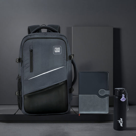 Modern Corporate Gifting Combo – Logo-Branded Laptop Backpack, Executive Notebook & Milton Bottle